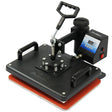 Black PixMax 8 in 1 combo swing heat press machine with adjustable handle, digital display, and sturdy base for versatile printing