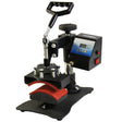 Sublimation cap heat press machine with a sturdy black base, adjustable pressure handle, and digital temperature display for precise printing