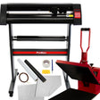PixMax 38cm clam heat press and vinyl cutter with black and red design, includes tools and materials for crafting projects