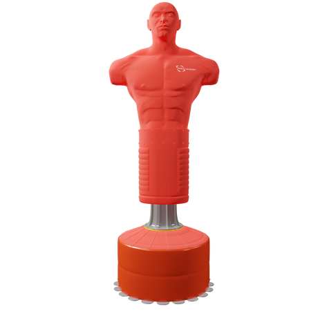 Extra large free-standing boxing dummy in vibrant red, featuring a muscular torso and sturdy base for stability during training sessions