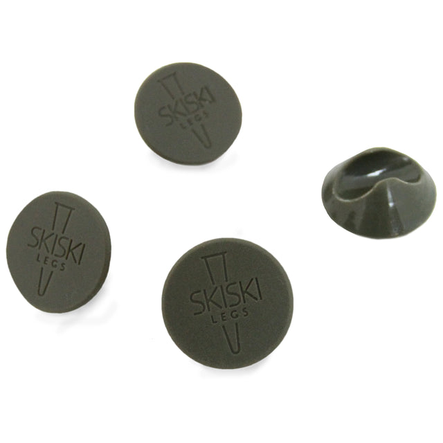 Grey 10mm hairpin leg feet protectors in a pack of four, featuring a smooth, rounded design for easy attachment and floor protection