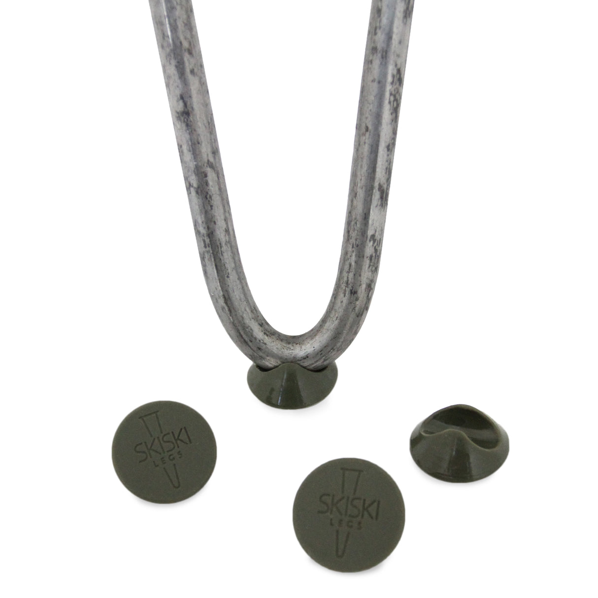 Grey 10mm hairpin leg feet protectors in a pack, featuring durable rubber material and a sleek, rounded design for furniture stability