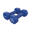 Bright blue neoprene dumbbells, each weighing 2.5KG, featuring hexagonal ends for stability and a textured grip for comfort