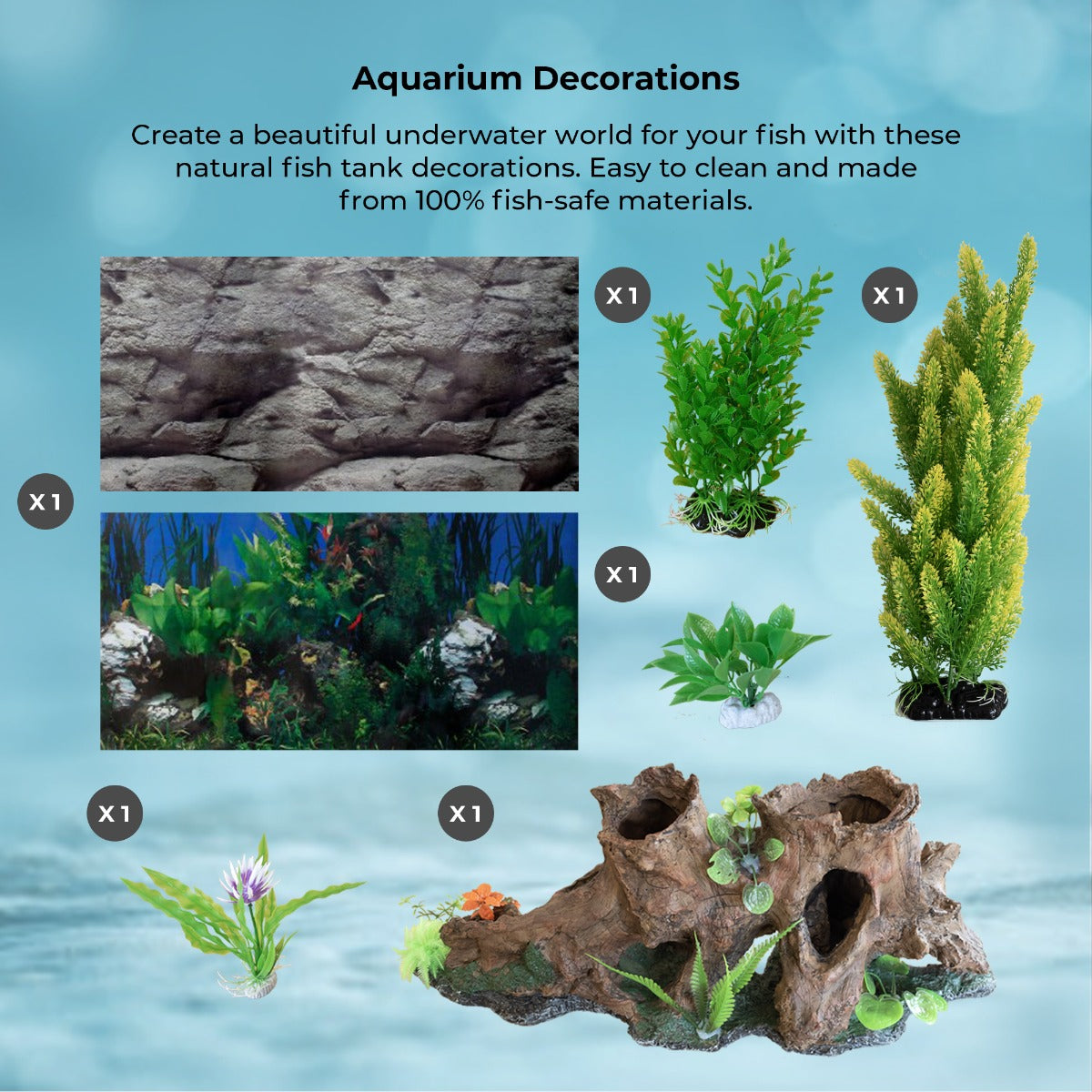 Aquarium Fish Tank and Cabinet with Complete Starter Kit - White Tank with Blue Gravel