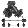 Cast iron dumbbell set ranging from 15 kg to 50 kg, featuring textured grips and black rubberized weights for durability and comfort