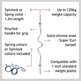 Body Revolution EZ 1" Super Curl Barbell Bar - 1.2m