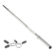 Straight 1.4m barbell bar with a shiny chrome finish, textured grip, and included spring clips for secure weight loading