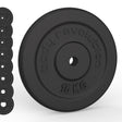 Black cast iron weight plate featuring a textured surface, engraved with "body revolution" and "15 KG" for easy identification