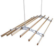 Ceiling pulley clothing airer in white, featuring wooden drying rods and a sturdy design for efficient laundry drying solutions