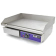 Stainless steel KuKoo electric griddle with a smooth cooking surface, adjustable temperature dial, and convenient storage drawer