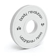 White fractional bumper plate, 0.5 kg, featuring a smooth surface, circular shape, and bold black lettering for easy identification