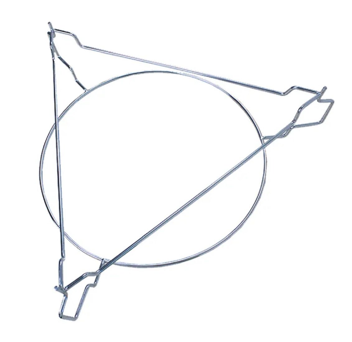 Stainless steel 3-in-1 pizza stone holder with a circular base and triangular support, designed for Kamado BBQ ovens