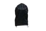 Durable black rain cover for Kamado BBQ grill, featuring a fitted design and protective material for outdoor use