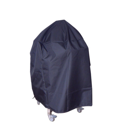 Durable black rain cover for Kamado BBQ grill, featuring a weather-resistant material and a fitted design for optimal protection