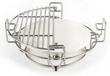 Kamado Divide and Conquer cooking system featuring a round ceramic heat deflector and stainless steel grilling rack for versatile cooking