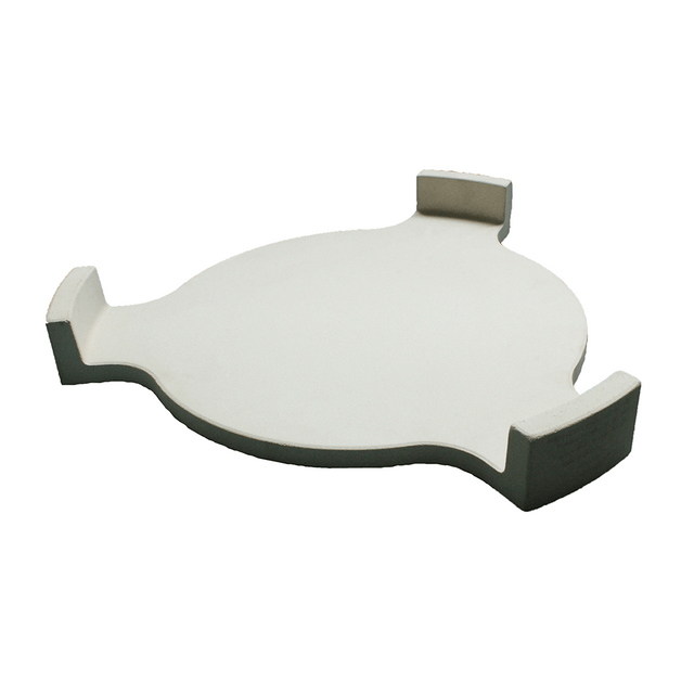 Ceramic heat deflector for Kamado grills, featuring a round shape with notched edges, ideal for indirect cooking and heat distribution