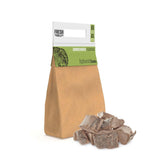 Brown paper bag containing applewood chunks for BBQ grilling, showcasing rough, textured wood pieces ideal for enhancing flavor