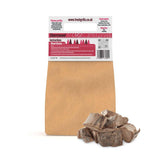 Cherrywood chunks in a brown paper bag, ideal for BBQ grills and smokers, showcasing natural wood texture and rich color