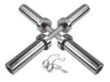 Olympic 2-inch dumbbell bar with a sleek silver finish, textured grip, and two spring clips for secure weight attachment