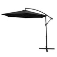 Stylish black cantilever parasol with a large square canopy, sturdy metal frame, and adjustable arm for optimal shade coverage
