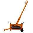Bright orange T-Mech 430mm block splitter with a sturdy handle, wheels for mobility, and a robust cutting platform for easy block splitting