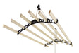Ceiling-mounted black clothing airer with six wooden drying rods, designed for efficient space-saving laundry drying