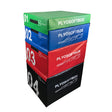 Colorful stackable plyometric boxes in green, blue, red, and black, featuring numbered sides for easy identification and use